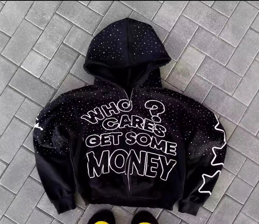 Hoodie Misterio Clubunny™ – “Who Cares? Get Some Money”
